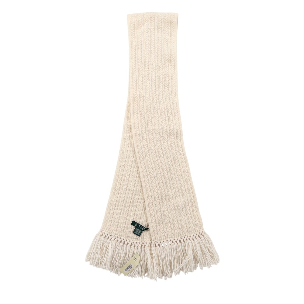Lauren Ralph Lauren Womens Scarf OS Cream Lambswool Rabbit Hair Cable Knit New